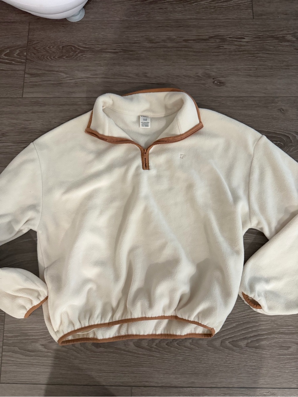 Women’s Cream Quarter-Zip Fleece Sweater with Tan Trim
